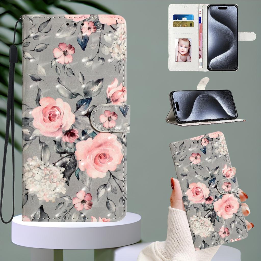 Чехол-кошелек из искусственной кожи с 3D-цветочным узором для iPhone, Samsung, Xiaomi Redmi, Motorola, Blackview, Oppo, Huawei, Honor, Google, ZTE, Ulefone, TCL