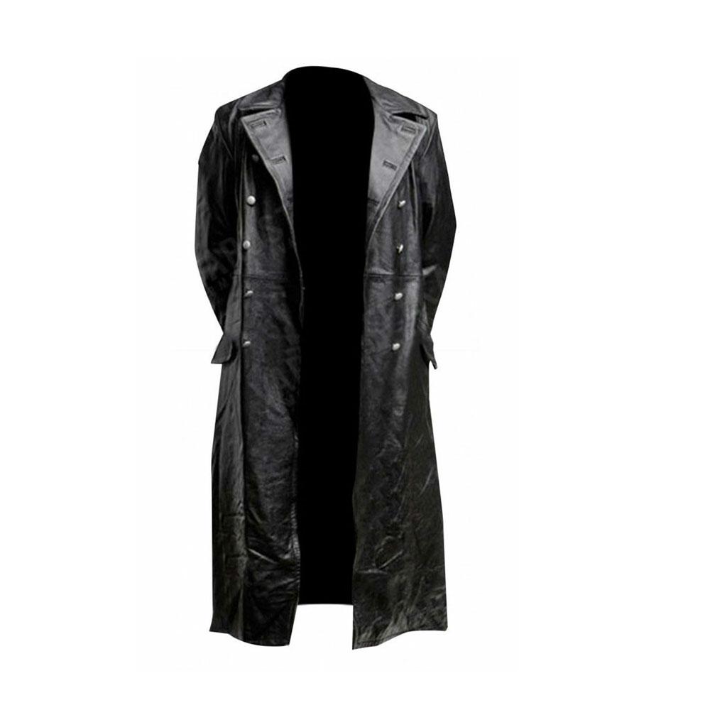 Мужской зимний модный длинный плащ плюс размер с поворотным вырезом, однотонное длинное кожаное пальто, повседневные крутые мужские теплые куртки