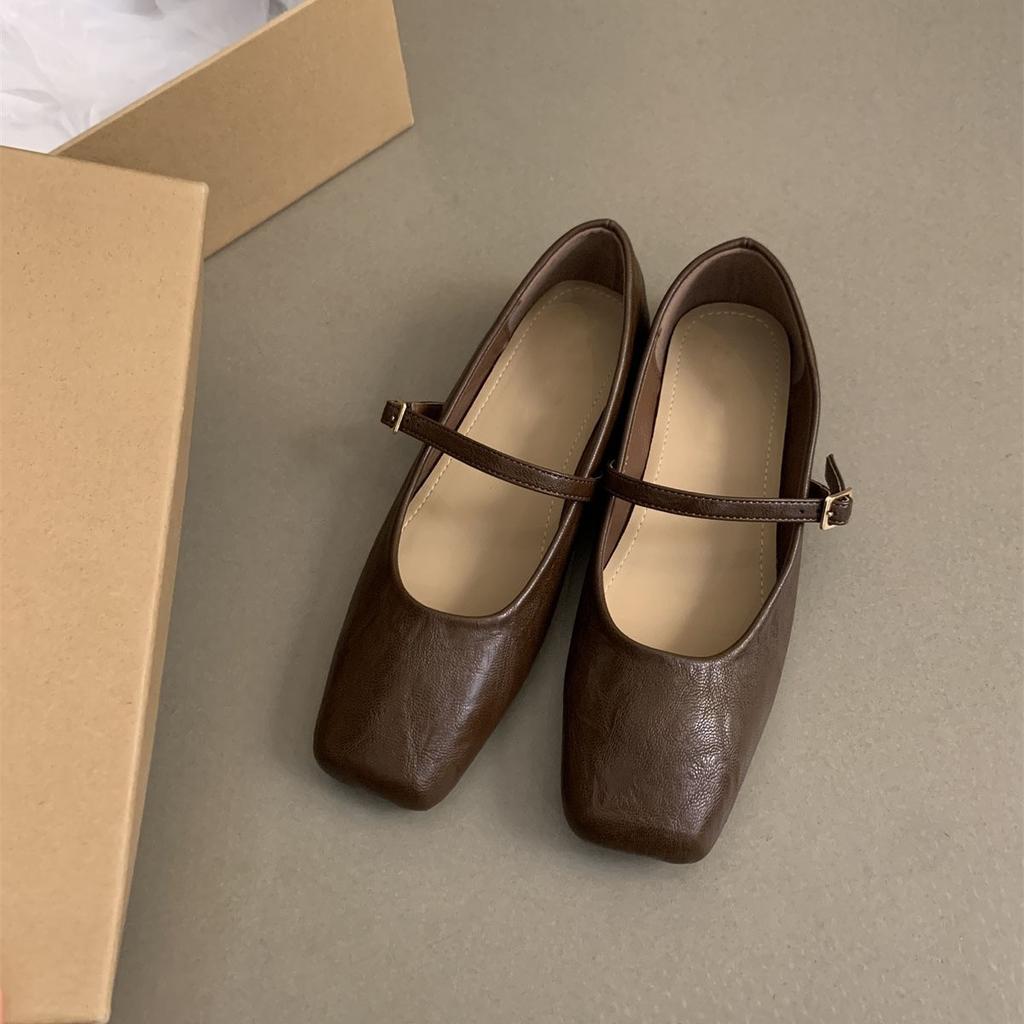 Ретро квадратный носок, неглубокий вырез, одинарные туфли, фея, фея, повседневные, мягкие, плоские туфли Мэри Джейн