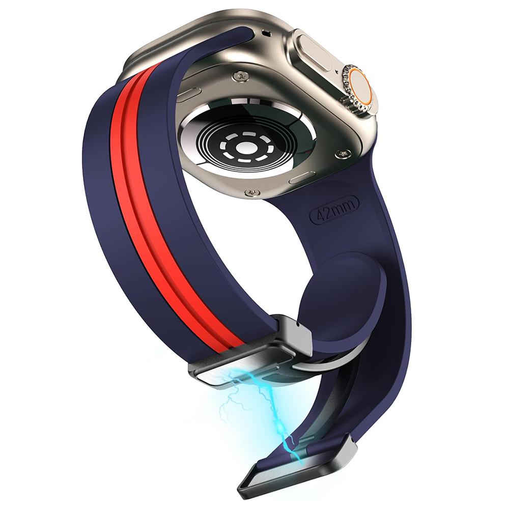 KALEBOL Полосатый магнитный силиконовый ремешок для Apple Watch Series 10 9 8 7 SE 6 5 4 3 2 1 42 мм 41 мм 40 мм 38 мм Ремешок для часов