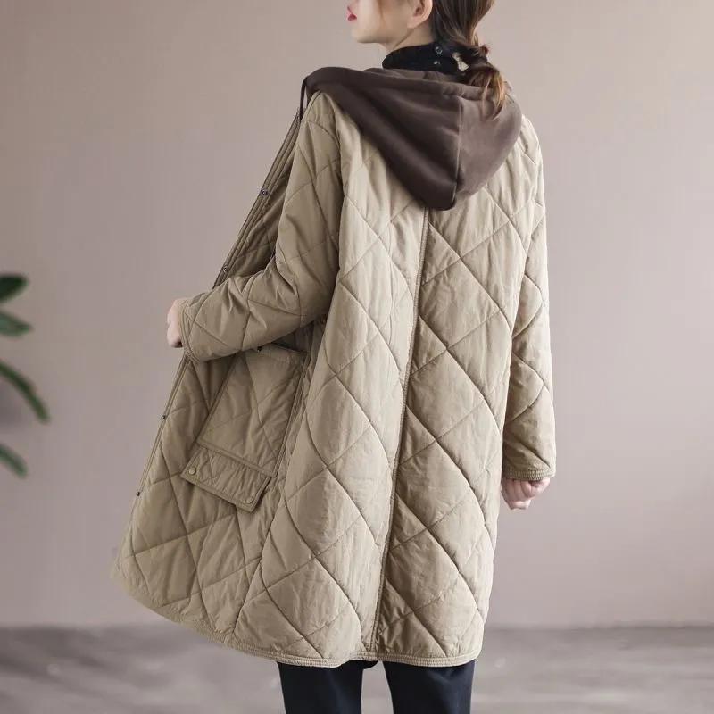 Women's Diamond-shaped Padded Jacket Loose Large Size Casual Mid-length Padded Jacket