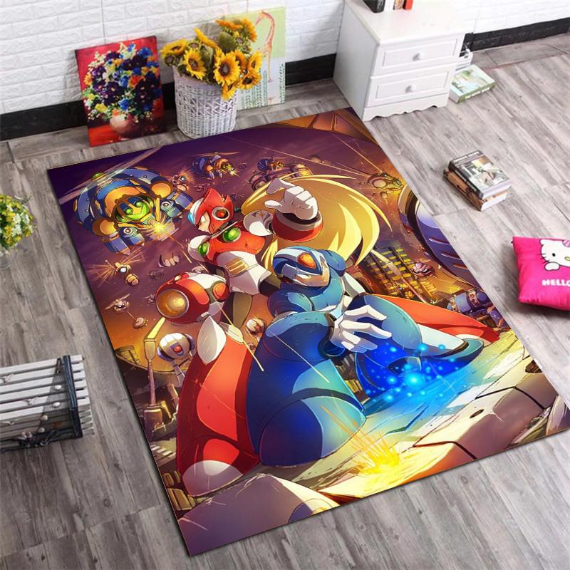 Mega Man vs Proto Man Anime Print Area Rug Non Slip Soft Floor Mat For Kids Bedroom Living Room Decor