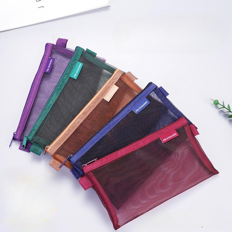 Simple Transparent Mesh Portable Large-capacity Stationery Storage Bag Cosmetic Bag