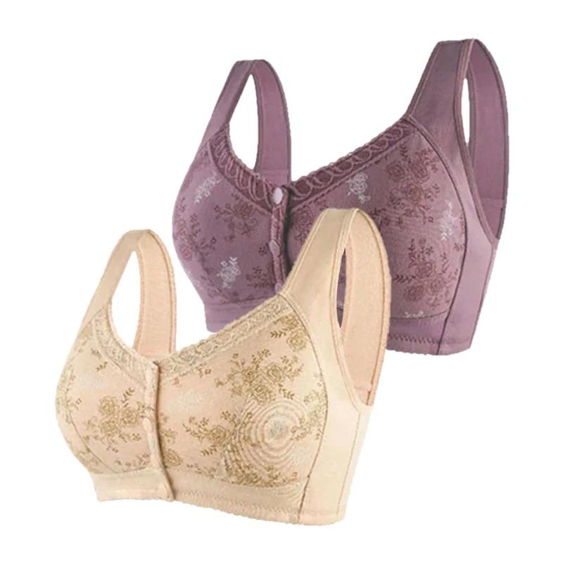 Бюстгальтеры с цветочным принтом для женщин, удобные, большого размера, нижнее белье, застежка спереди, бюстгальтер без косточек, антипровисающее, с застежкой спереди, без косточек