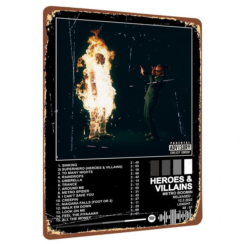 Metro Boomin Heroes Villains Album Cover Metal Poster Custom Music Art Decor for Home Wall Decoration