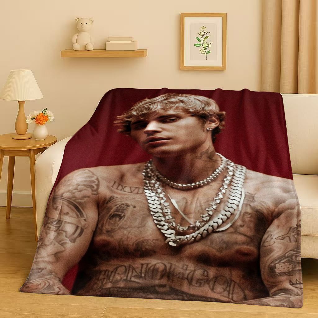 New Fashion B-Bieber Singer Star Flannel Blanket,Ultra Soft Warm Plush Throw for Home Bedroom Bed Sofa Cover Office Travel Gift