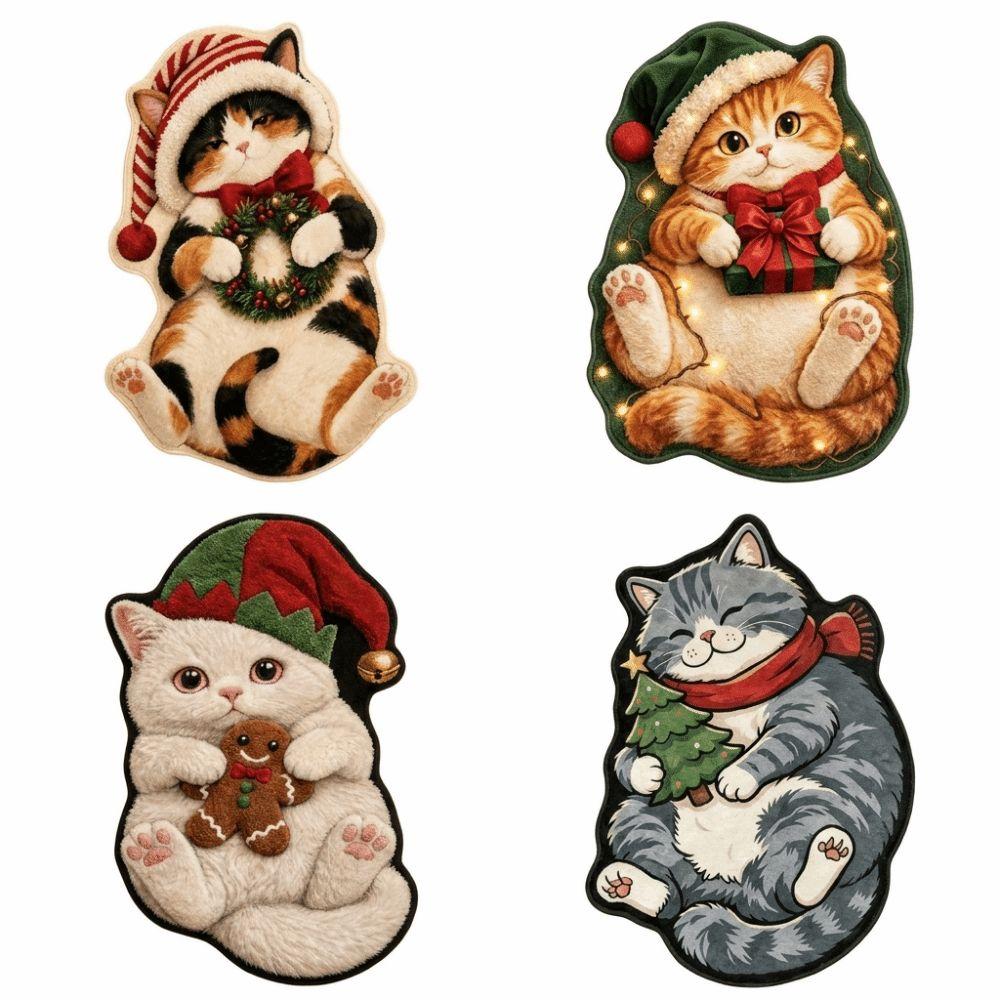 Soft Bathroom Floor Mat Cute Cat Pattern Indoor Floor Rug New Christmas Cat Doormat Entryway