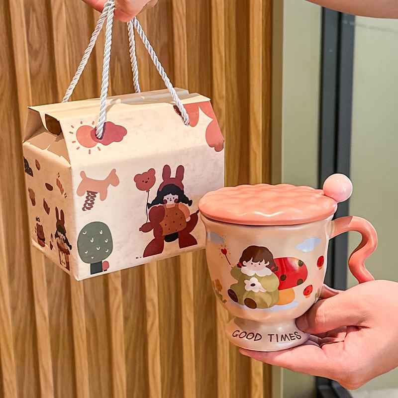 Ретро керамическая кружка для пары, кофейная чашка с крышкой, премиальное ощущение, бытовая чашка для молока и завтрака, женский подарок на день рождения