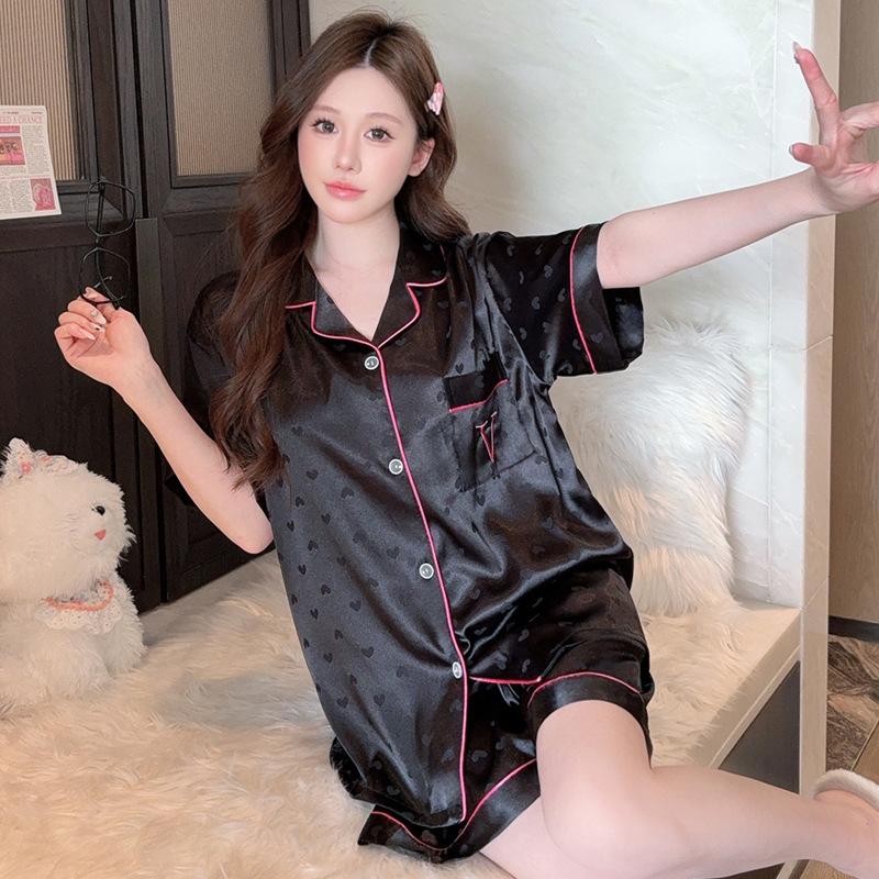 Spring and Summer Ice Silk Pajamas Ms. Letters Embroidered Long-Sleeved Senior Sense Jacquard Love Cardigan Loungewear Set
