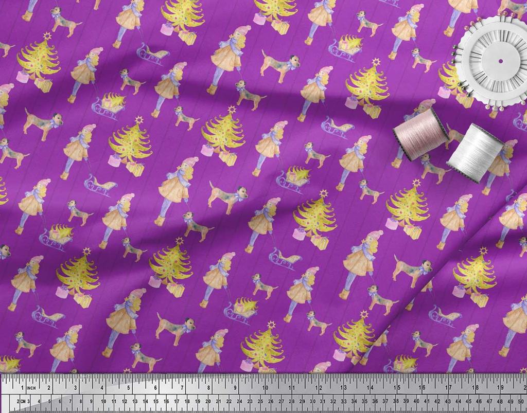 Soimoi Синяя японская креп-сатиновая ткань для женщин, подарочная коробка и рождественский принт в виде елки, на метр 42 дюйма