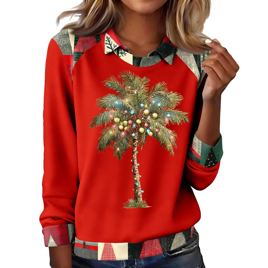 Women's Fashion Christmas Printed Long-Sleeve Pullover Top