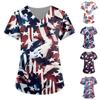 Women's Printing Short Sleeve V-neck Tops Independence Day Print Working Pocket Blouse