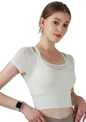 Топ для йоги VeroMan с чашками для спортзала, сетка, влагоотводящий, быстросохнущий, одежда, пилатес, ppi-ssd027 (Белый, Л)