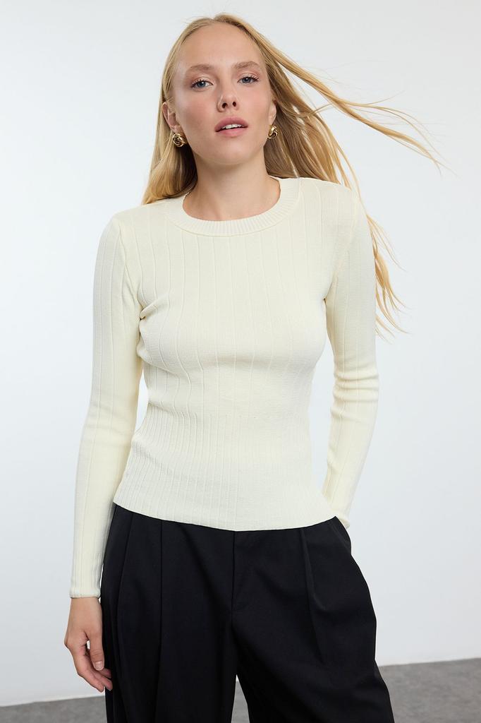 Женский Модный Стильный Свитер Оранжевый Базовый Трикотажный Свитер с Круглым Вырезом