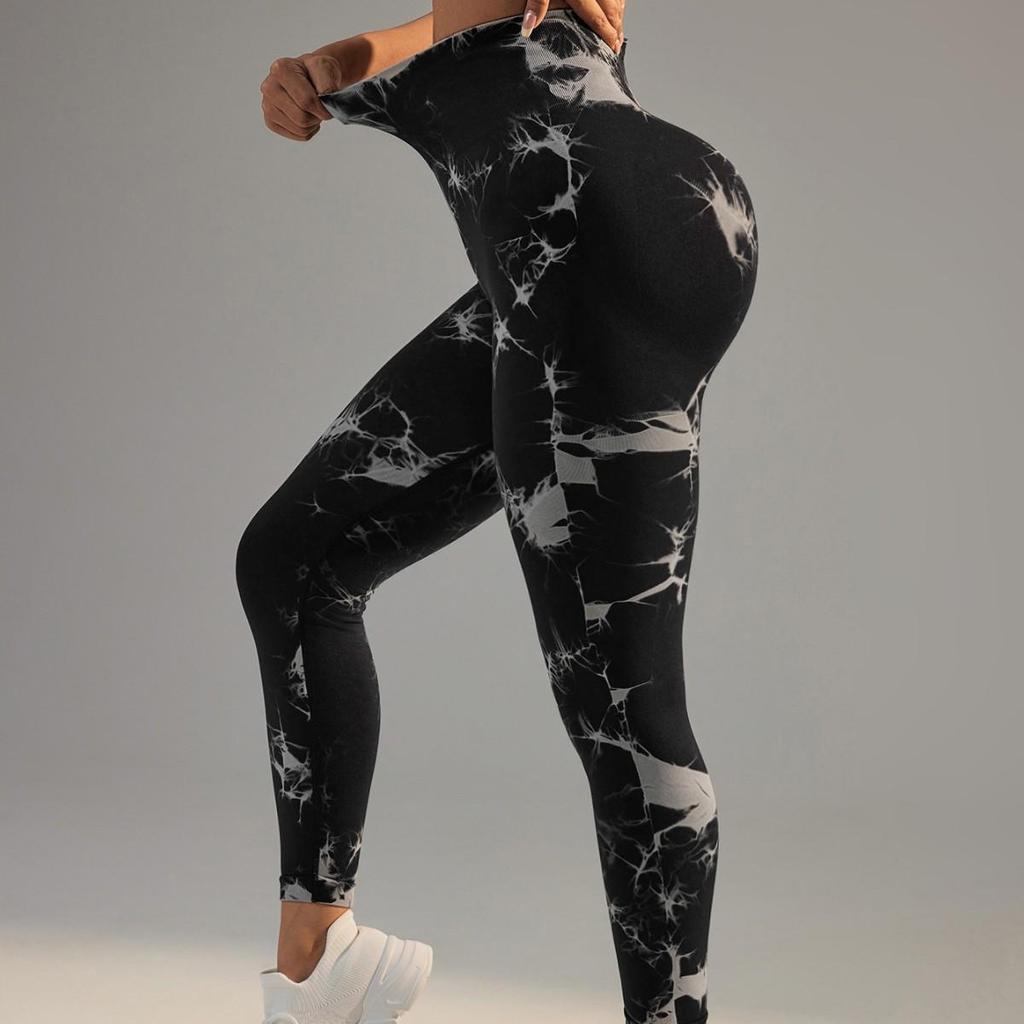 2025 Леггинсы для йоги женские с высокой талией, не скользящие, тай-дай, с защитой от протекания