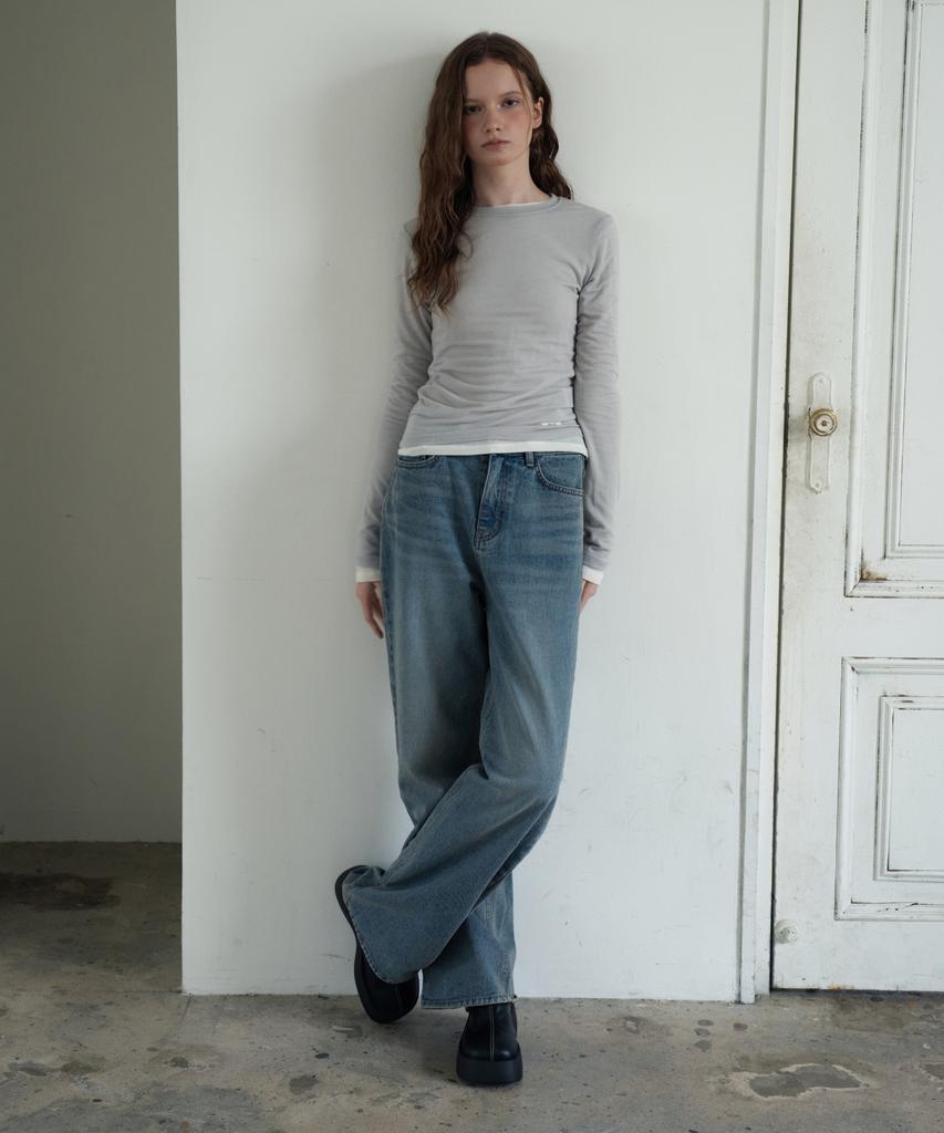 WAARFORWOMAN W1157 Прямые широкие брюки_Светло-синие