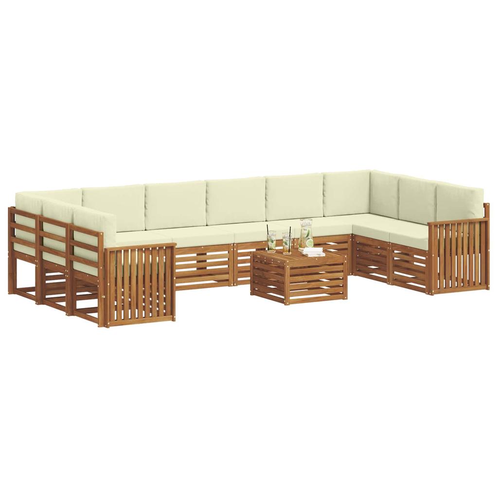 Outdoor Sofa Set 11 pcs Natural & Cream Solid Acacia Wood