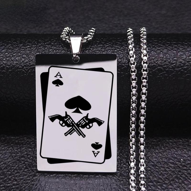 Мужское ожерелье Lucky Spades Ace, ювелирные изделия из нержавеющей стали, подвеска с покерным тузом в стиле рок-панк, казино, аксессуары для ошейника на удачу