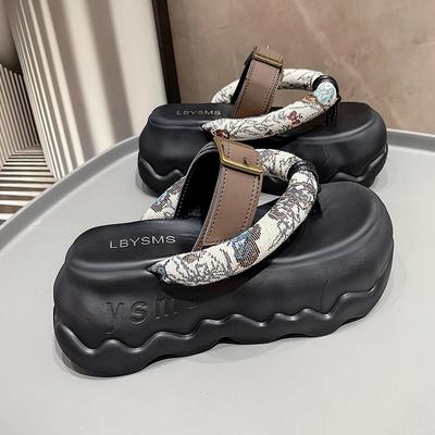 8СМ Летние шлепанцы с клипсой для пальца Женская обувь Платформа Декорация пряжкой Легкие шлепанцы Толстая подошва Уличные Пляжные тапочки 2025