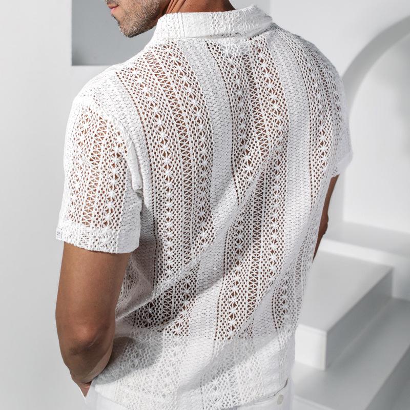 Белая кружевная рубашка узкого кроя в европейском и американском стиле: Повседневная и модная рубашка с длинным рукавом для мужчин