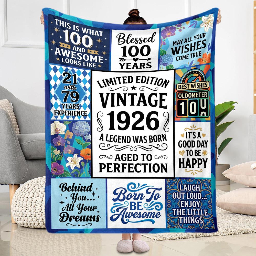 Happy 100th Birthday Quotes Blanket Durable Comfort Great for Livingroom Seaside Sofa Four Seasons Universal Warmthful Decor