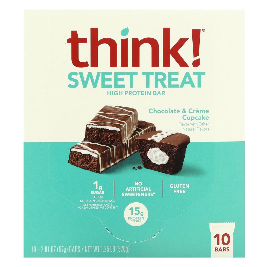 Think ! Протеиновый батончик Sweet Treat, Шоколадные и кремовые кексы, упаковка 10 штук, 57 г (2,01 унции) каждый