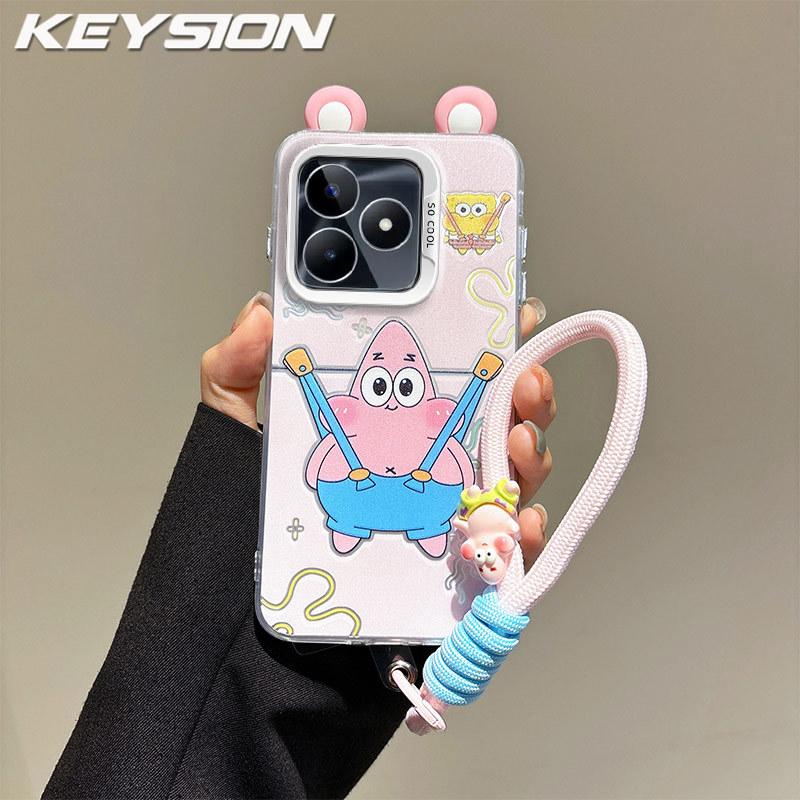 KEYSION Милый мультяшный чехол с ушками для Realme C53 C51 со шнурком Мягкий силикон+ПК Противоударный чехол для телефона для OPPO Realme Note 50