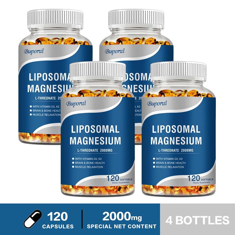 Buporai Liposomal Magnesium L-Threonate 2000mg Softgels 120pcs — Bone Support, Mineral Nutrition, Daily Wellness