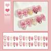 European & American Almond Shape 3D Pink Flower False Nails with Stickers
