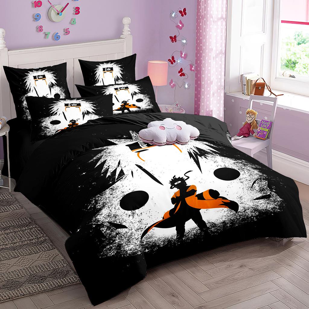 Комплект постельного белья в японском стиле Мультяшный Н-Наруто Пододеяльник Комплект одеяла для кровати Акацуки Саске Узумаки Покрывало для одеяла Наволочка