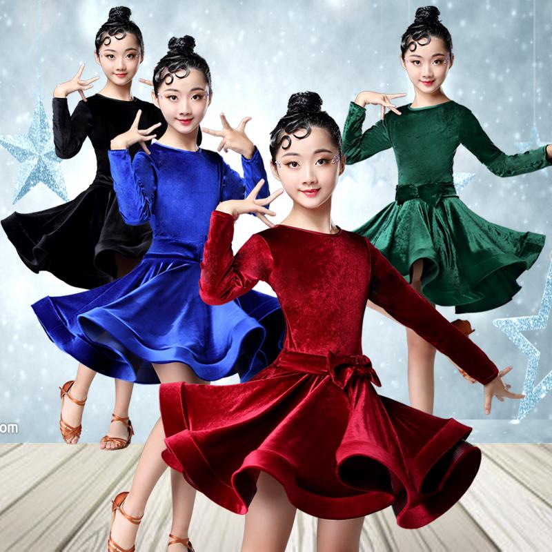 Girls Velvet Latin Salsa Dance Dress Gymnastics Dancewear Ballroom Dancing Costume