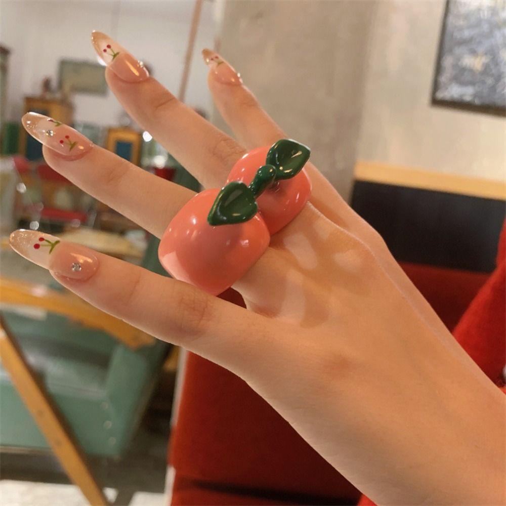 Cherry Drip Oil Ring Lemon Fruit Enamel Ring Personality Painting Ring Women