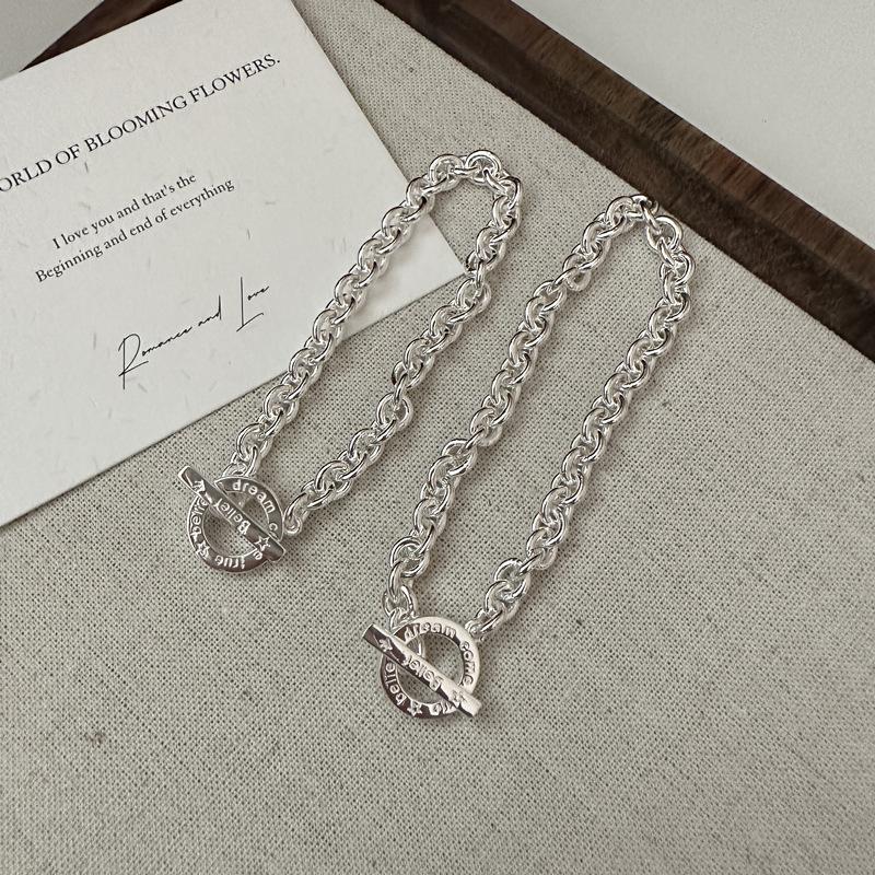 Серебро S925 Тяжелая промышленность Корея Модное кольцо Кольцо Ot Ожерелье Корейский блогер Простая текстурированная цепочка на ключицу