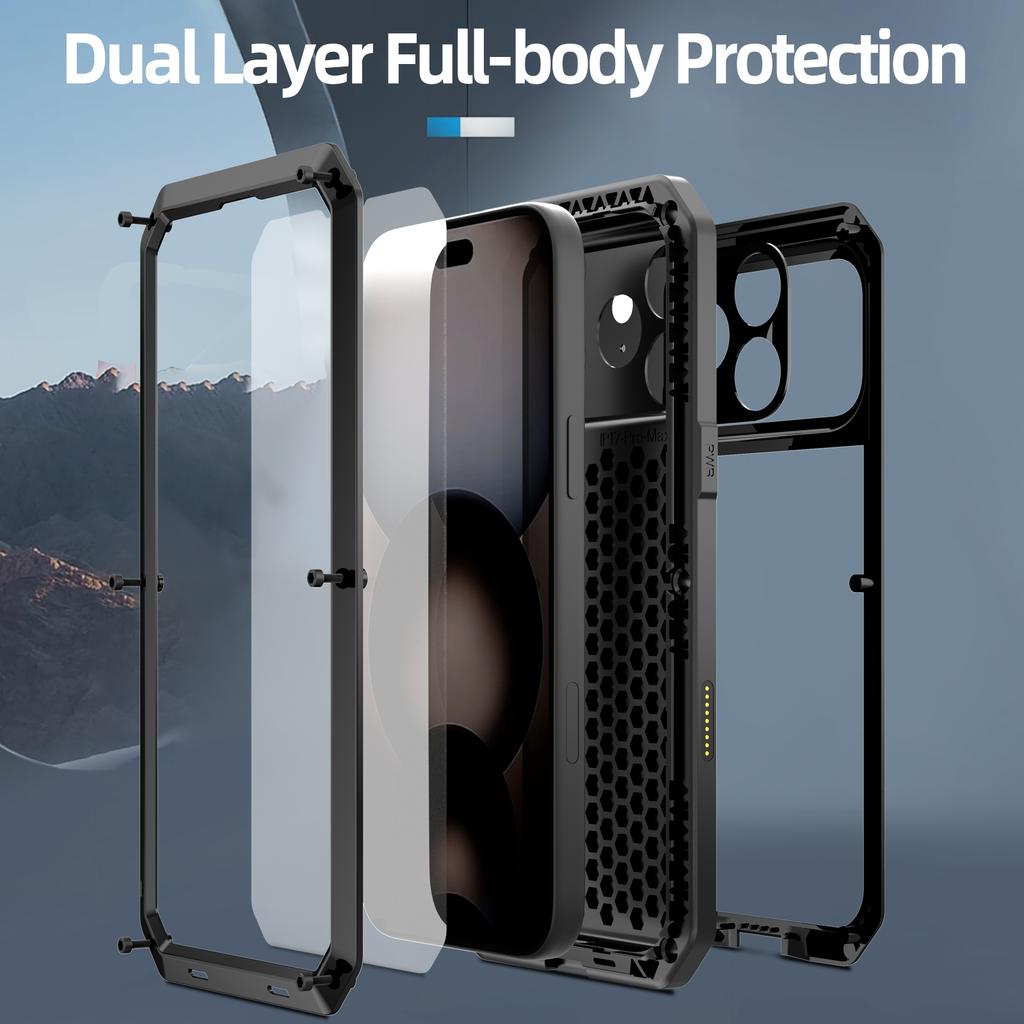 Роскошный прочный чехол для IPhone 17 16 15 Pro Max Plus Металлический Прочный 360 Полная Защита Корпуса Ударопрочный Броня Защитный Чехол Fundas