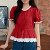 VONDA Женские летние блузки с круглым вырезом и короткими рукавами, кружевным подолом