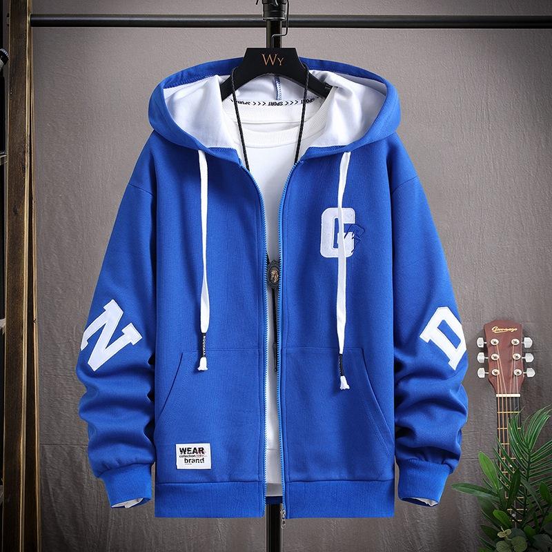 Autumn Cardigan Sweatshirt Teenager Men Loose Hooded Fashion Printed Top Middle School Students Sweatshirt Trendy Jacket