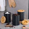 Household Reticulated Black Sealed Jar Coffee Bean Tea Bag Sugar Milk Grain Metal Storage Box Bamboo Lid Storage Jar