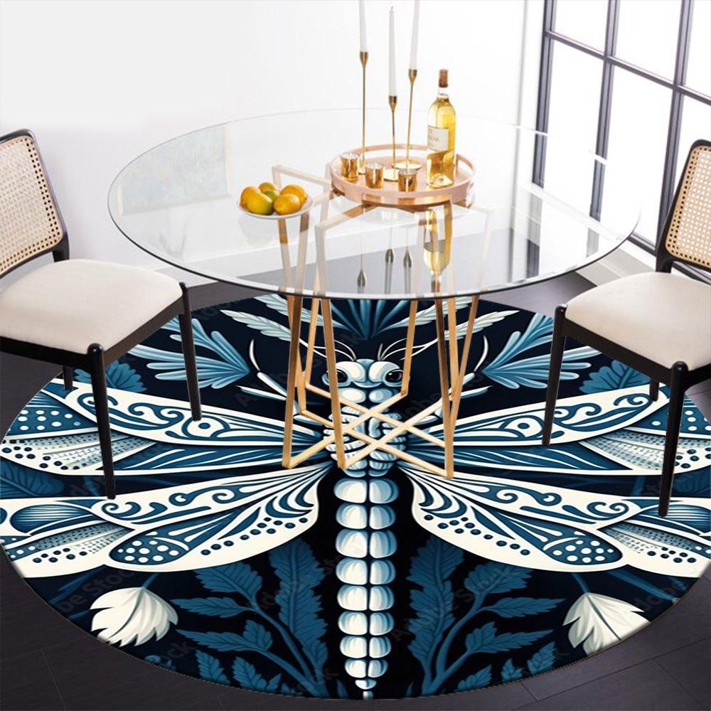 Elegant Blue and White Dragonfly Decorative PlateRound Non-Slip chair mat chair carpet for office Rugs for Office Decor Gift For Valentine's Day Mothe