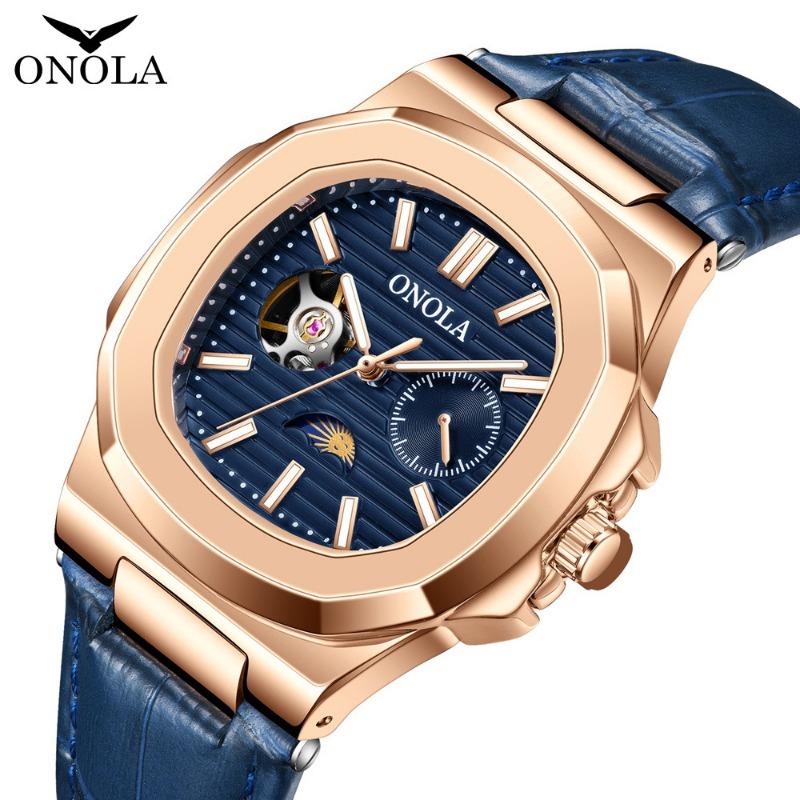 Top Brand High Quality Sun Moon Star Morning Automatic Mechanical Watch Hollow Leather Waterproof Men's Watch