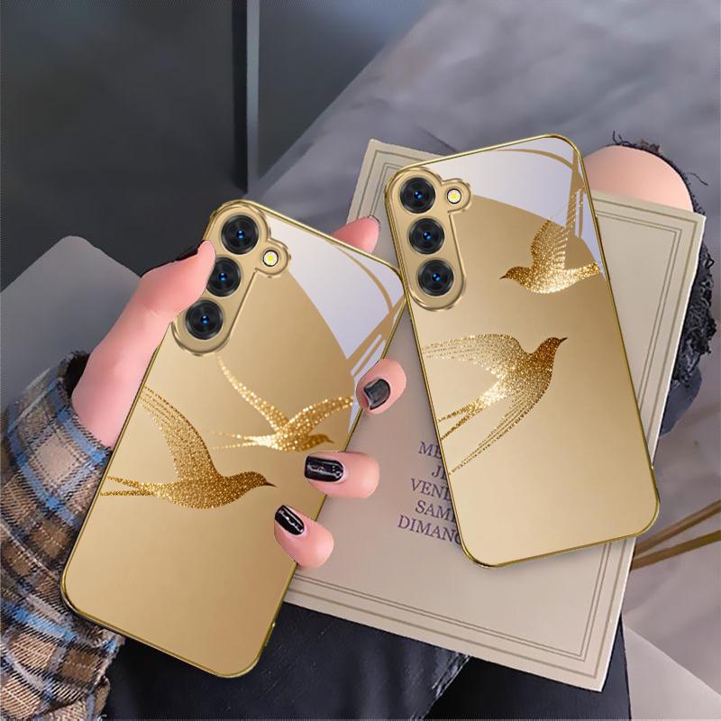golden flying bird For Samsung Galaxy S26 S20 FE S21 S22 S23 Plus S24 Ultra S25Ultra S21+  S22Plus Golden glass phone case