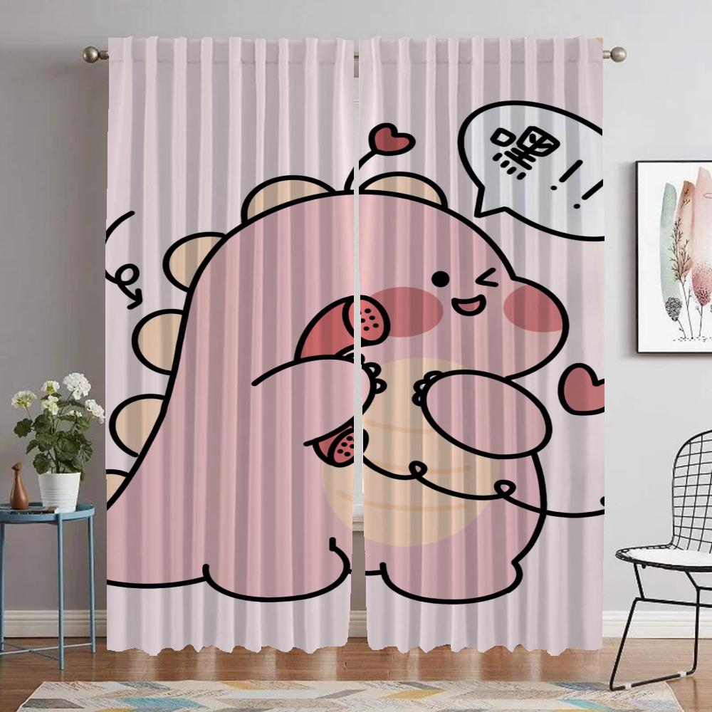 Dinosaur Elegant Room Curtains for Living Room Halloween Decoration Home Interior Curtains 2 Pieces Window Curtain Shades Camera