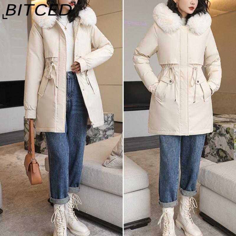 BITCED Winter Parka - Women's Relaxed-Fit Mid-Length Cotton Coat with Large Fur Collar