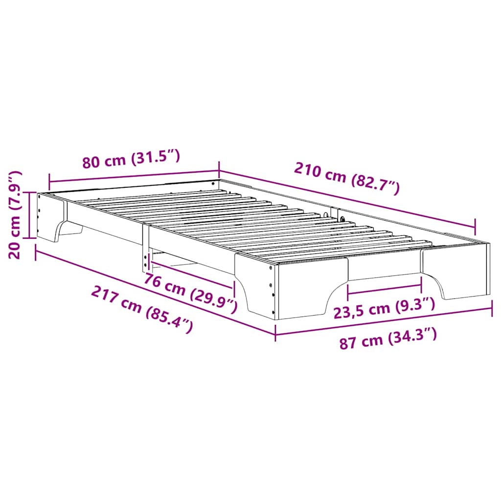 Bed Frame Brown 80 x 210 cm Solid Pine Wood