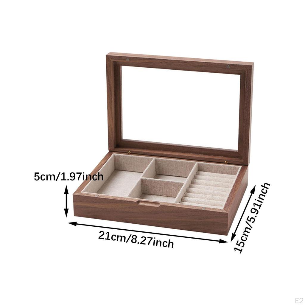 Jewelry Box Case Wood with Clear Lid Large Capacity Storage Organizer