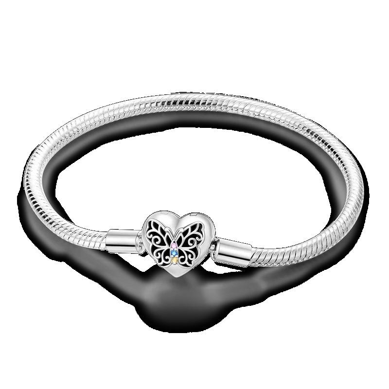 Браслет из стерлингового серебра 925 пробы Бабочка Цветок Клевер Зеленая Кошачья Лапка Любовь Циркон Ювелирные изделия Подарки для женщин 17-20 см