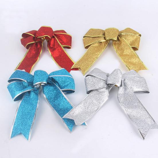 Frosted Shiny Wired Tied DIY Christmas Bow Xmas Tree Ribbon Bowknot Pendant Gift Box Decor Party Supplies
