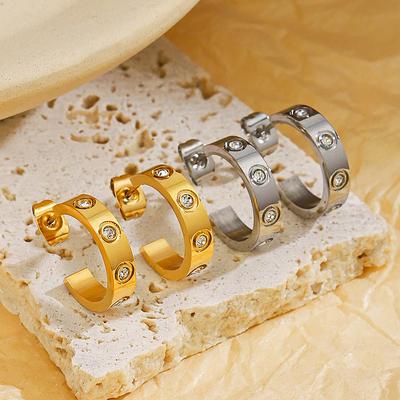 Aretes Acero De Inoxidable Mujer Роскошные серьги из кристаллов Золотые серьги из нержавеющей стали Простые украшения для девушек в стиле хип-хоп