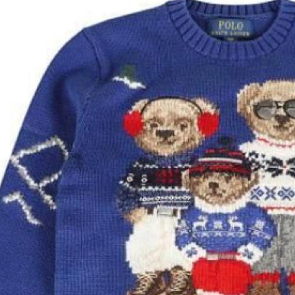 Детский свитер Polo Ralph Lauren с узором вышивки медведя, пуловер с круглым вырезом и длинными рукавами, детский свитер, синий 323951422-001
