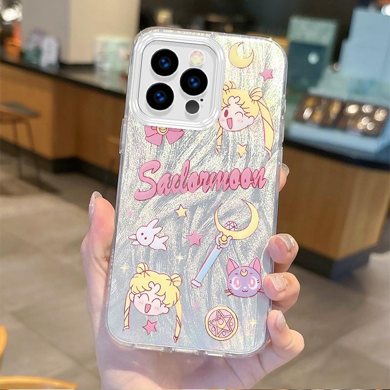 Милый Чехол-Градієнт для Телефона Sailor Moons Аніме для iPhone 16 15 14 13 12 11 8 7 6 Pro Max Plus XS XR Жесткие Ударопрочные Задние Крышки