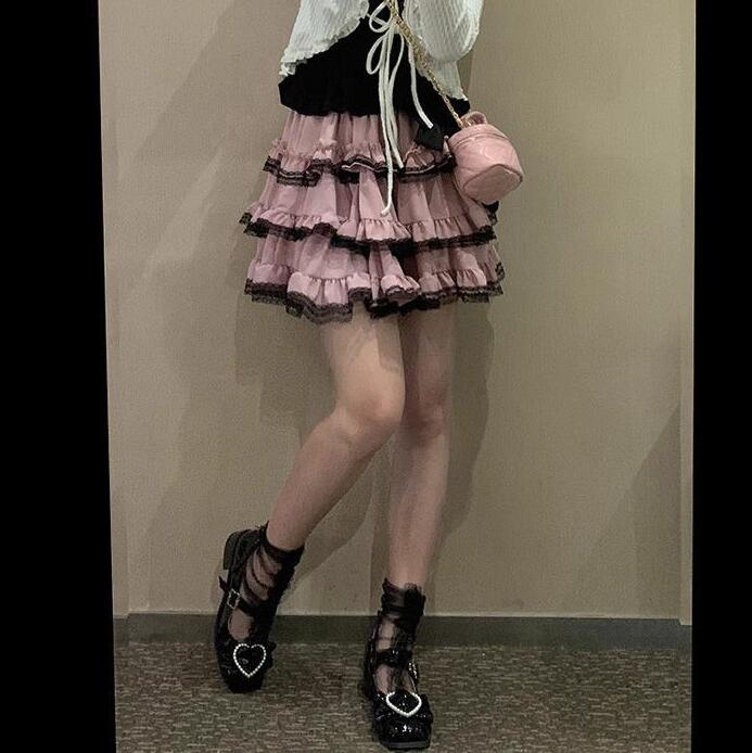 Бюстье-тортовое платье в стиле Лолиты Темная девичья кружевная многослойная кружевная юбка